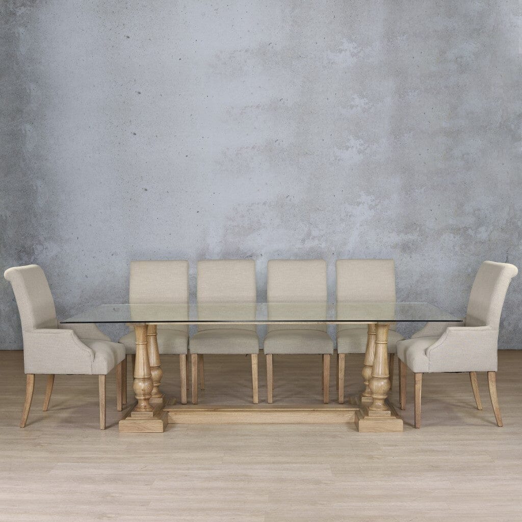 Charlotte Glass Top & Baron 10 Seater Dining Set Dining room set Leather Gallery Antique Natural Oak