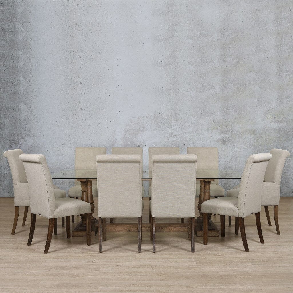 Charlotte Glass Top & Baron 10 Seater Dining Set Dining room set Leather Gallery Antique Dark Oak