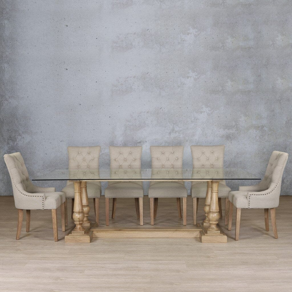 Charlotte Glass Top & Duchess 10 Seater Dining Set Dining room set Leather Gallery Antique Natural Oak