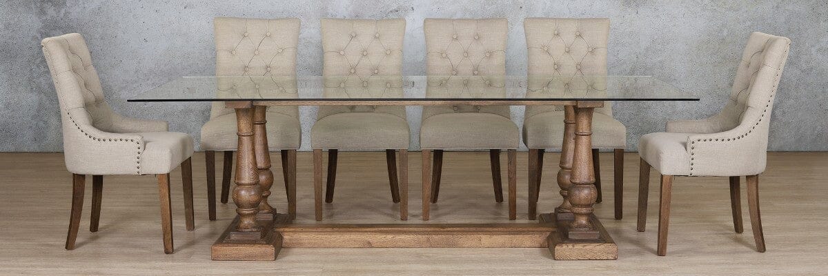 Charlotte Glass Top & Duchess 10 Seater Dining Set Dining room set Leather Gallery