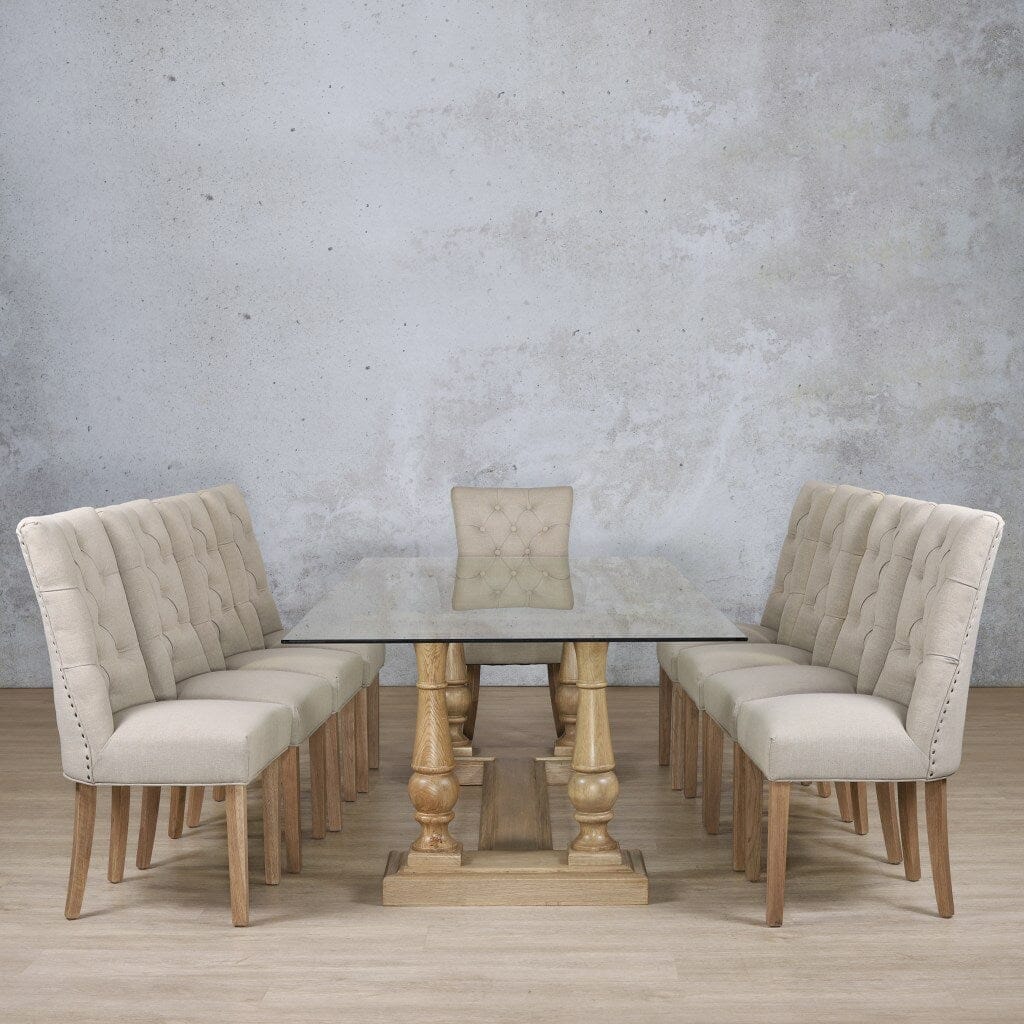 Charlotte Glass Top & Duchess 10 Seater Dining Set Dining room set Leather Gallery  Antique Natural Oak