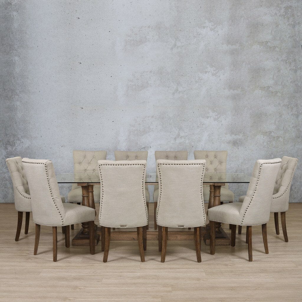 Charlotte Glass Top & Duchess 10 Seater Dining Set Dining room set Leather Gallery  Antique Dark Oak