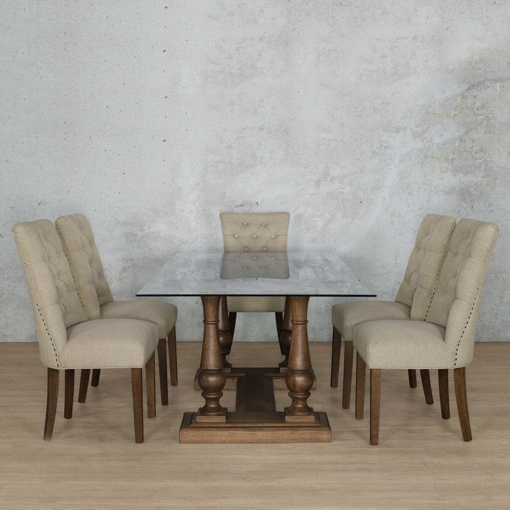 Charlotte Glass Top & Duchess 6 Seater Dining Set Dining room set Leather Gallery Antique Dark Oak