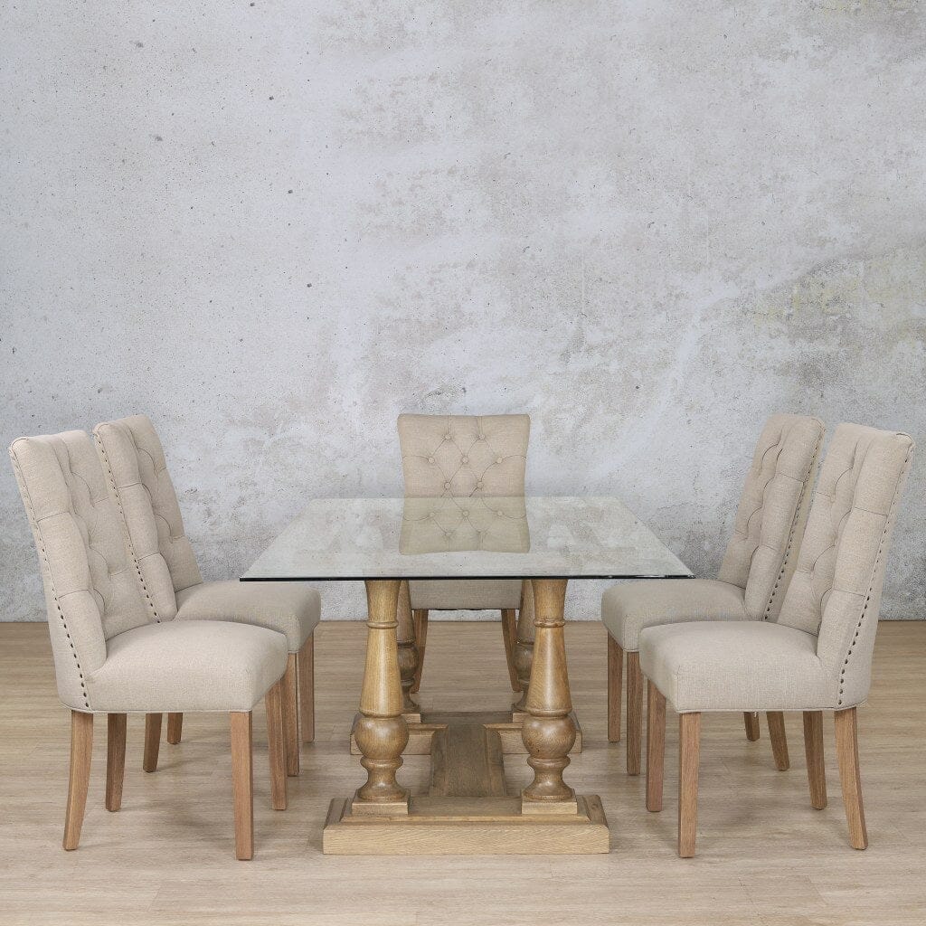 Charlotte Glass Top & Duchess 6 Seater Dining Set Dining room set Leather Gallery Antique Natural Oak