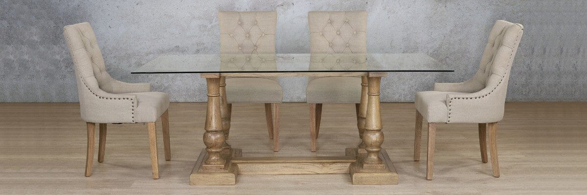 Charlotte Glass Top & Duchess 6 Seater Dining Set Dining room set Leather Gallery