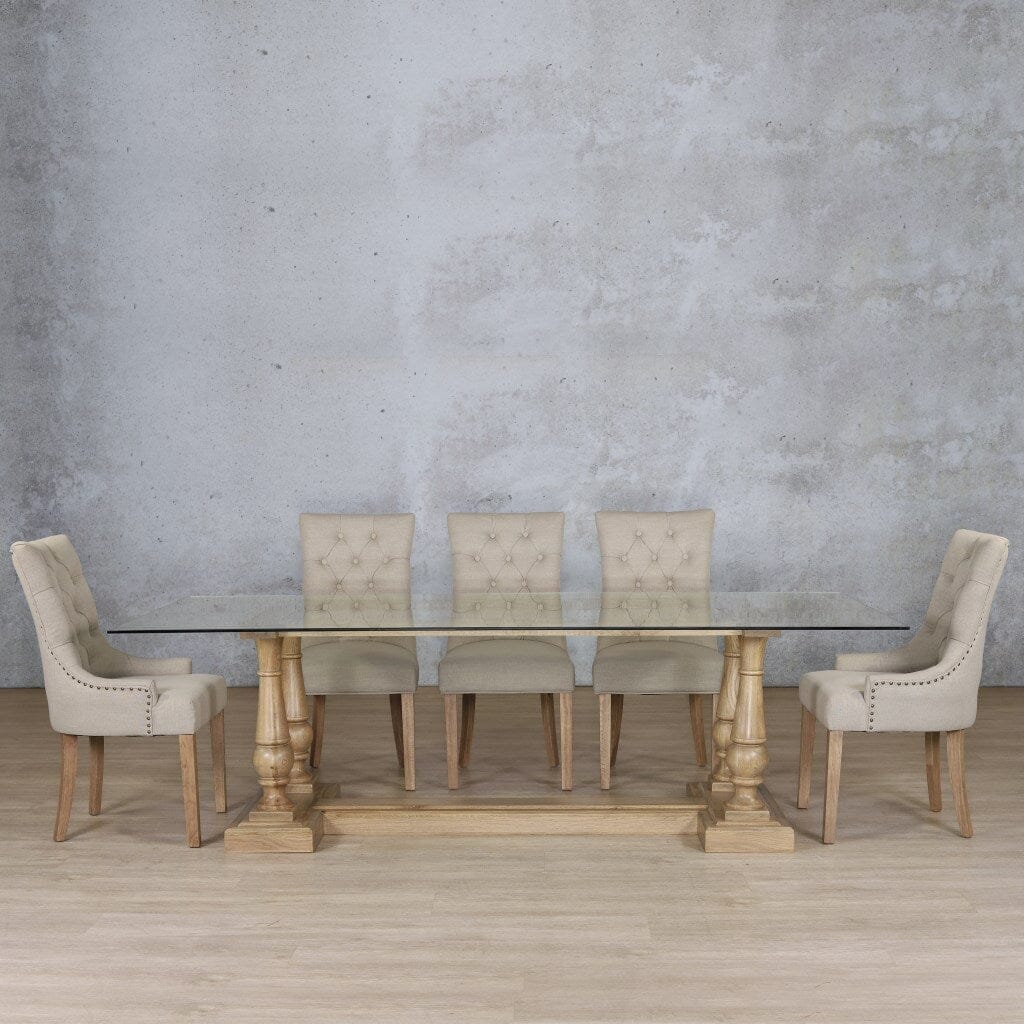 Charlotte Glass Top & Duchess 8 Seater Dining Set Dining room set Leather Gallery Antique Natural Oak