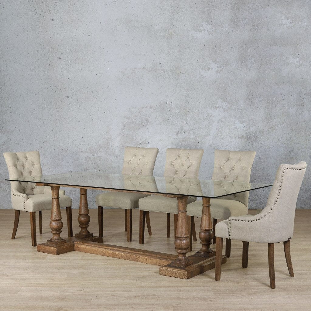 Charlotte Glass Top & Duchess 8 Seater Dining Set Dining room set Leather Gallery  Antique Dark Oak