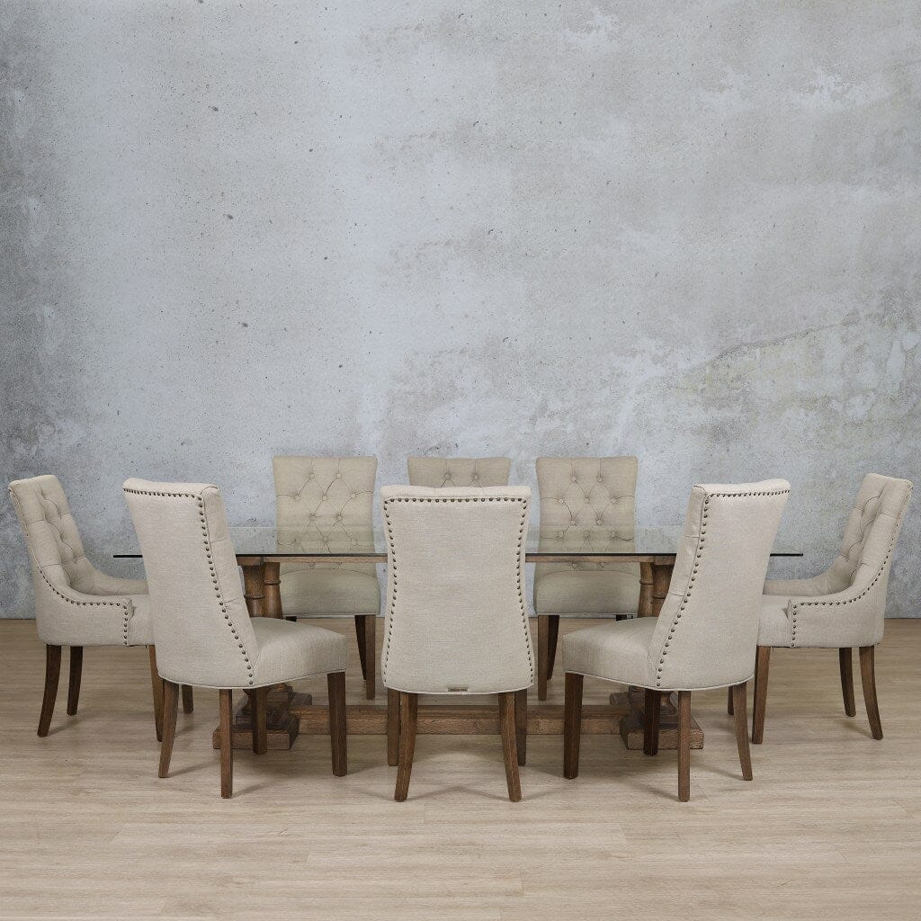 Charlotte Glass Top & Duchess 8 Seater Dining Set Dining room set Leather Gallery  Antique Dark Oak