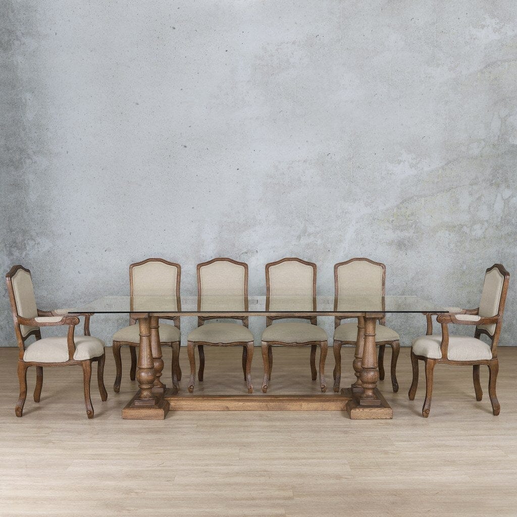 Charlotte Glass Top & Duke 10 Seater Dining Set Dining room set Leather Gallery Antique Dark Oak
