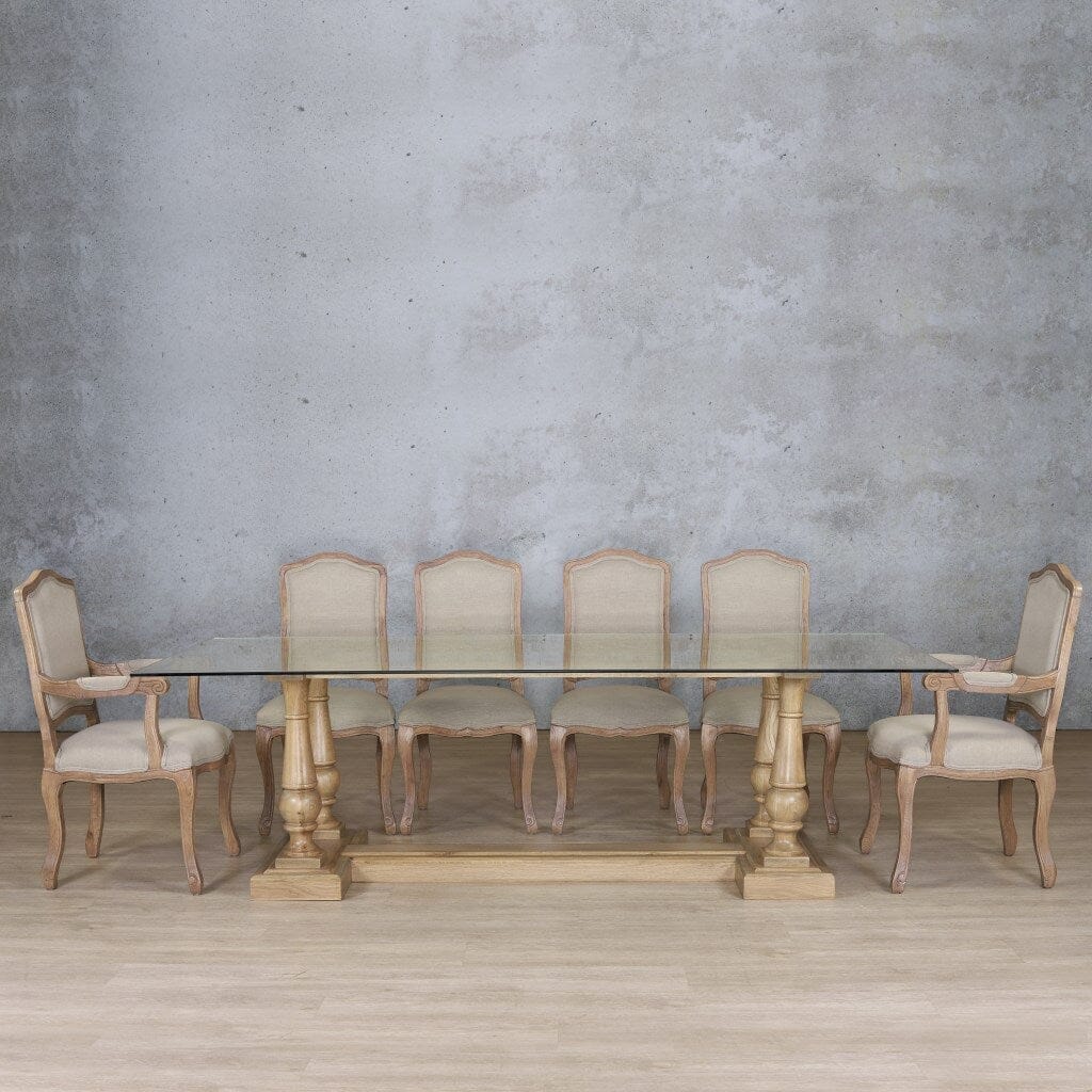 Charlotte Glass Top & Duke 10 Seater Dining Set Dining room set Leather Gallery Antique Natural Oak