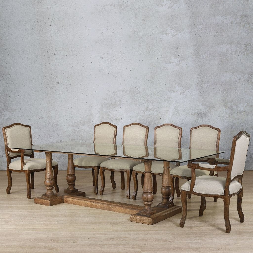 Charlotte Glass Top & Duke 10 Seater Dining Set Dining room set Leather Gallery Antique Dark Oak