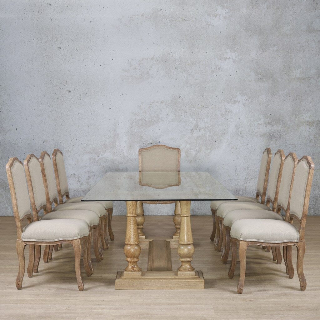 Charlotte Glass Top & Duke 10 Seater Dining Set Dining room set Leather Gallery Antique Natural Oak