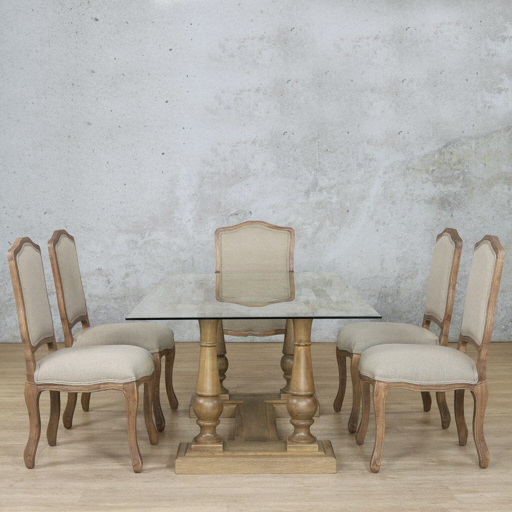 Charlotte Glass Top & Duke 6 Seater Dining Set Dining room set Leather Gallery Antique Natural Oak