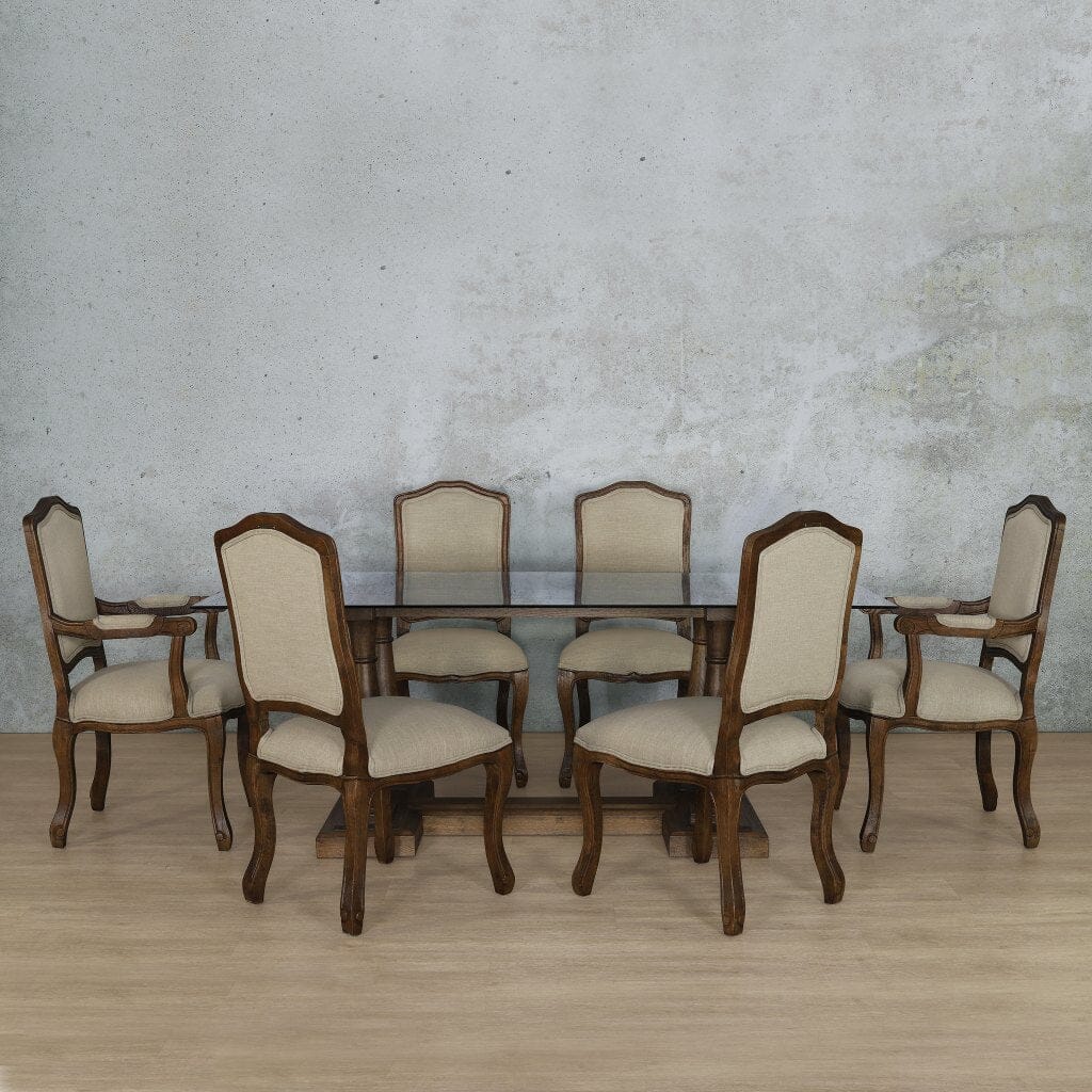 Charlotte Glass Top & Duke 6 Seater Dining Set Dining room set Leather Gallery Antique Dark Oak