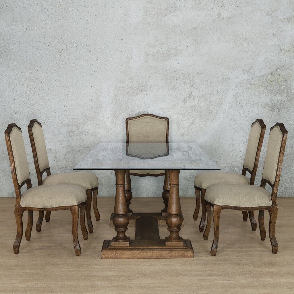 Charlotte Glass Top & Duke 6 Seater Dining Set Dining room set Leather Gallery Antique Dark Oak