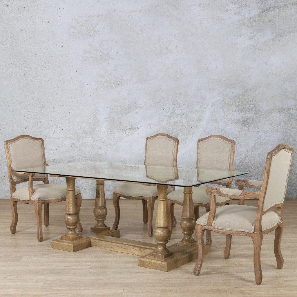 Charlotte Glass Top & Duke 6 Seater Dining Set Dining room set Leather Gallery Antique Natural Oak