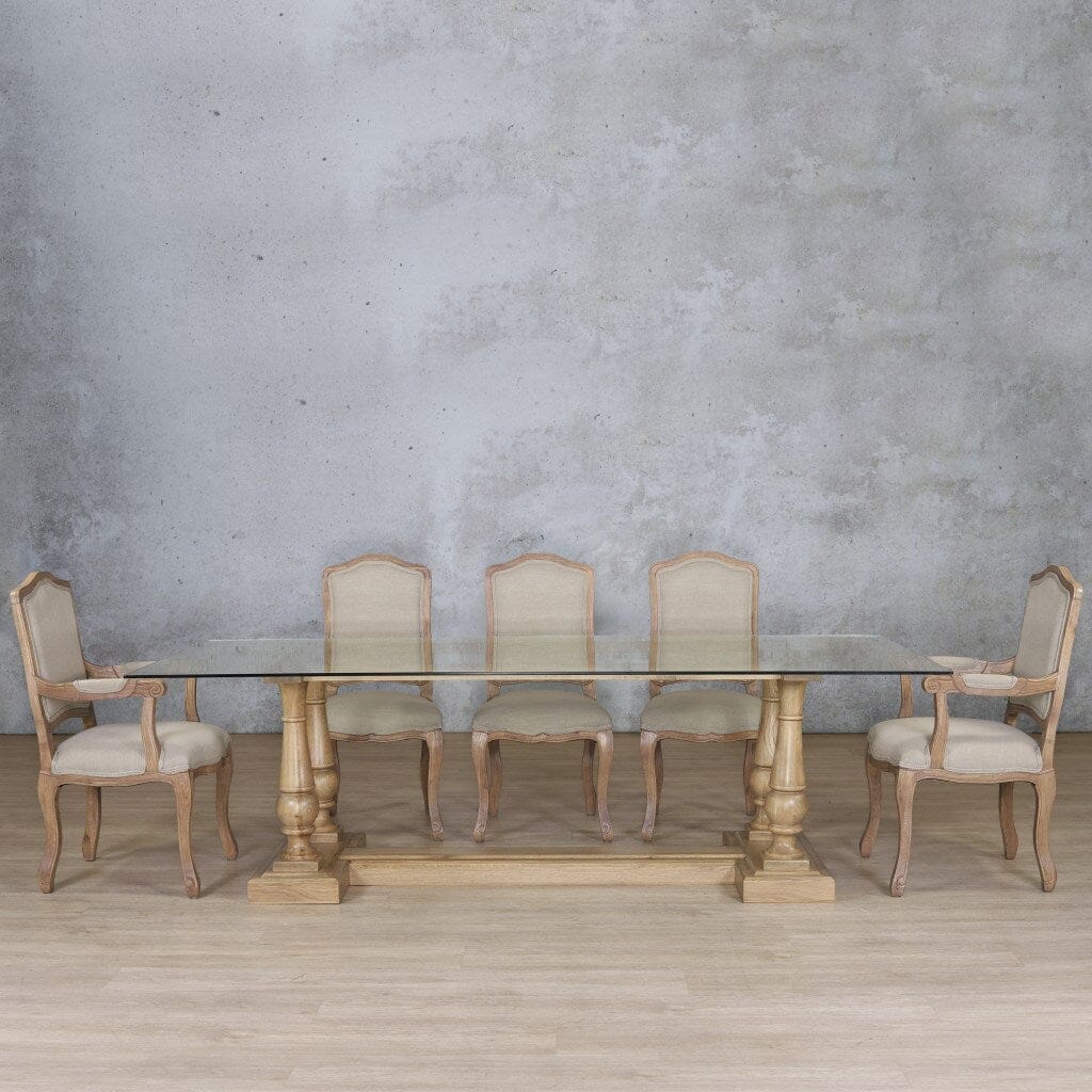 Charlotte Glass Top & Duke 8 Seater Dining Set Dining room set Leather Gallery Antique Natural Oak