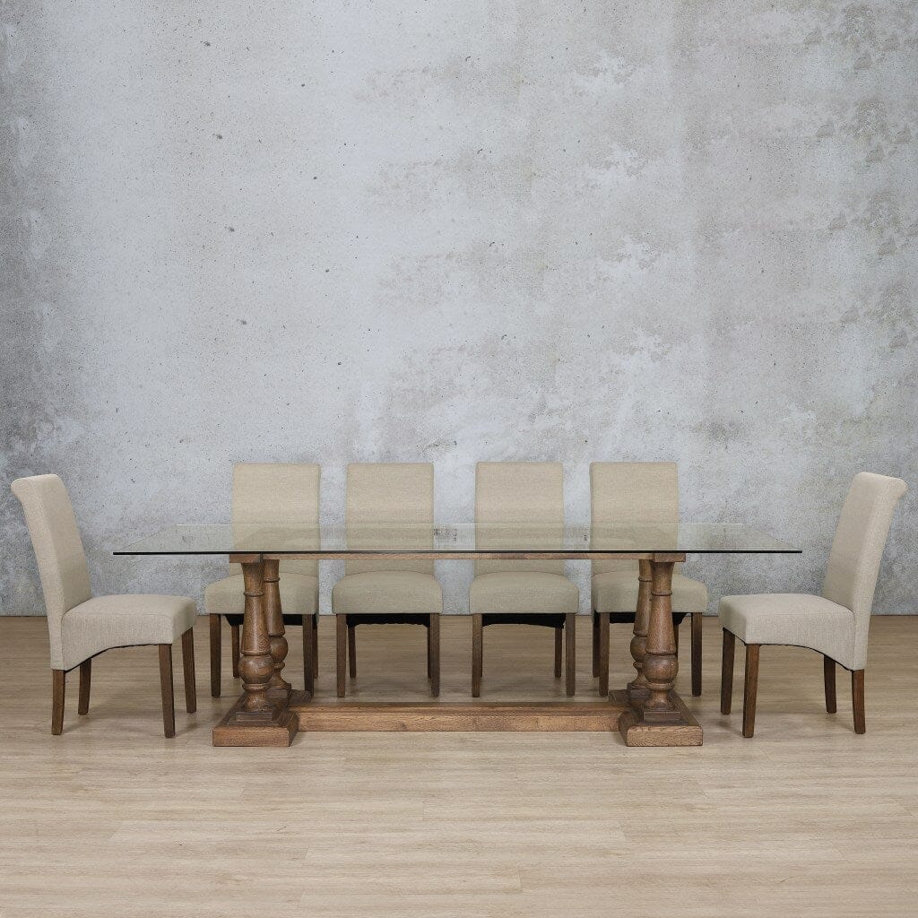 Charlotte Glass Top & Windsor 10 Seater Dining Set Dining room set Leather Gallery Antique Dark Oak
