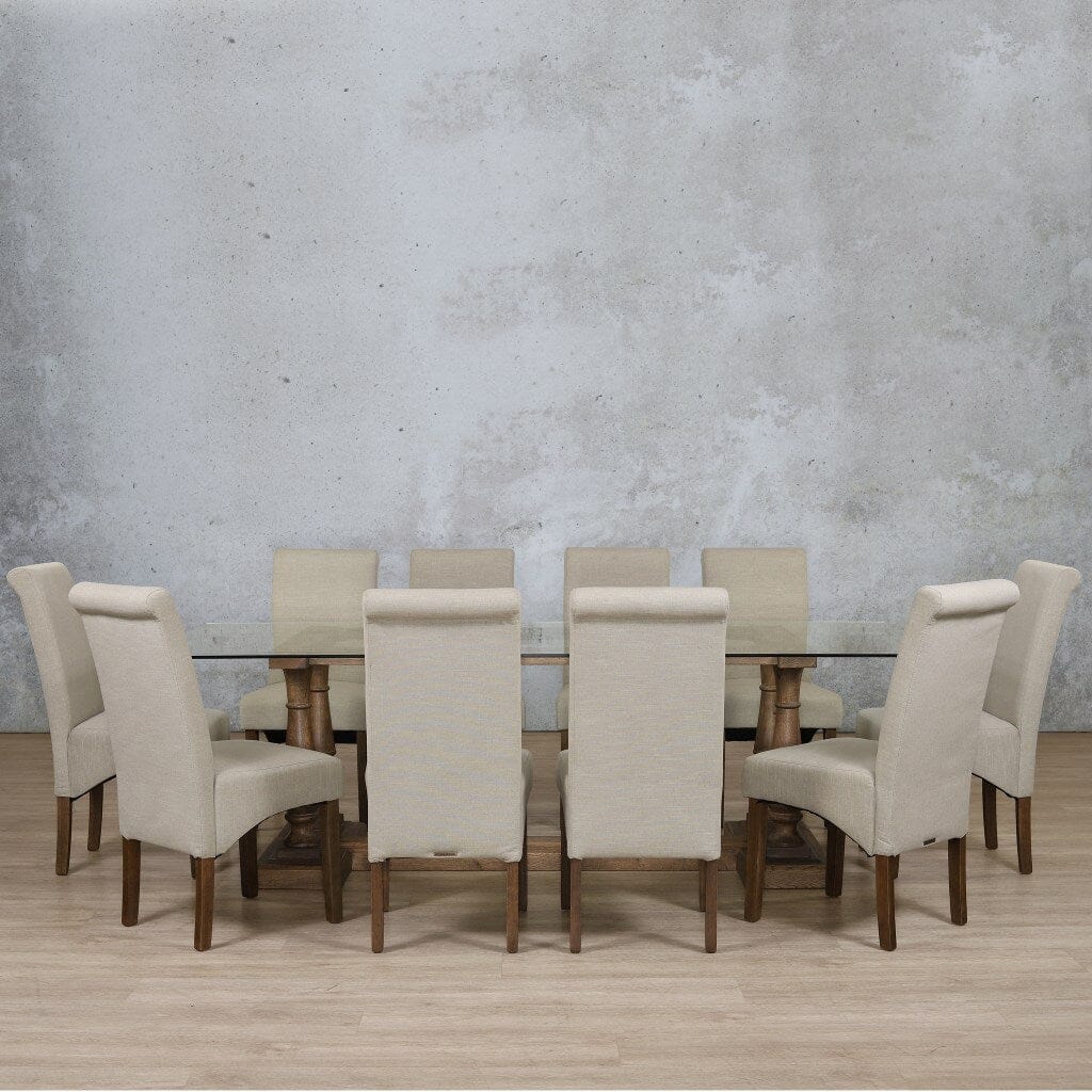Charlotte Glass Top & Windsor 10 Seater Dining Set Dining room set Leather Gallery Antique Dark Oak