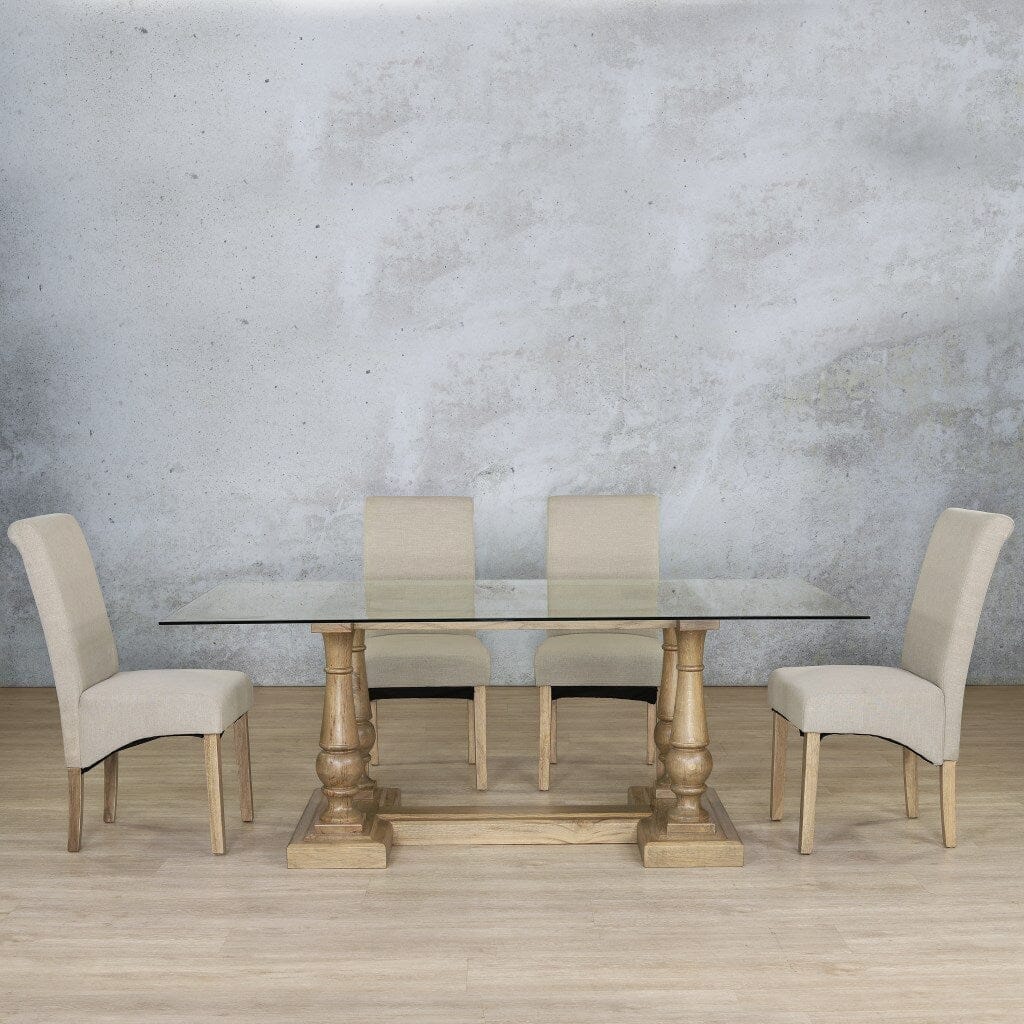 Charlotte Glass Top & Windsor 6 Seater Dining Set Dining room set Leather Gallery Antique Natural Oak