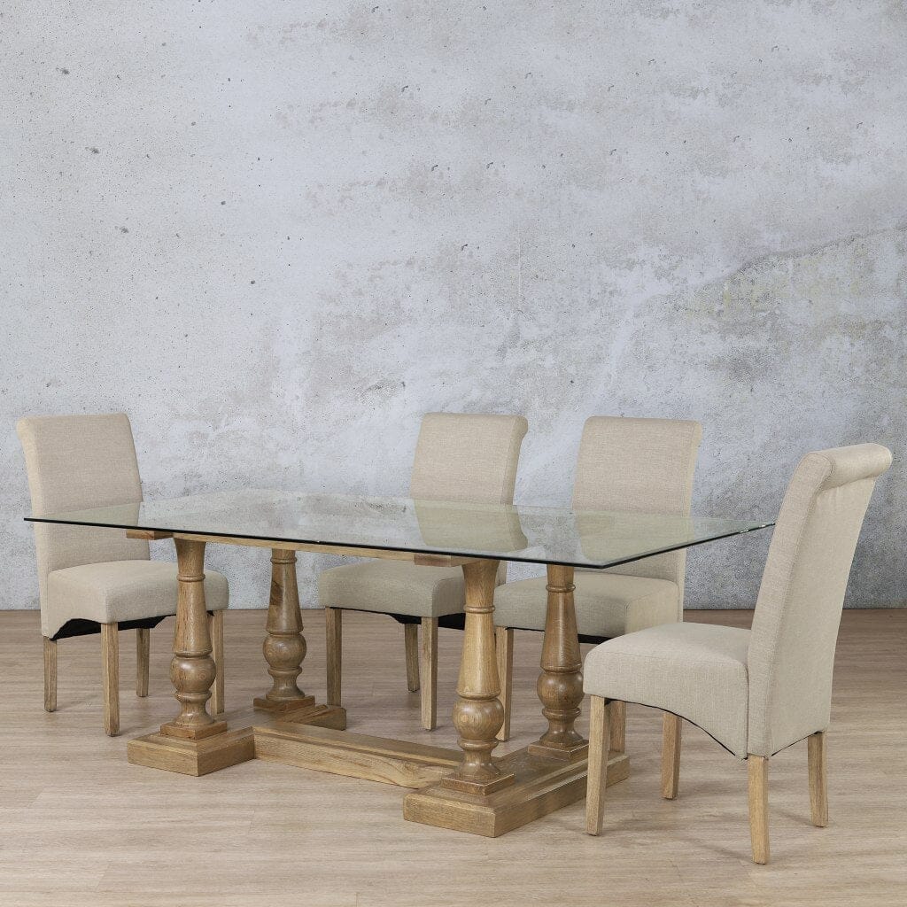 Charlotte Glass Top & Windsor 6 Seater Dining Set Dining room set Leather Gallery Antique Natural Oak