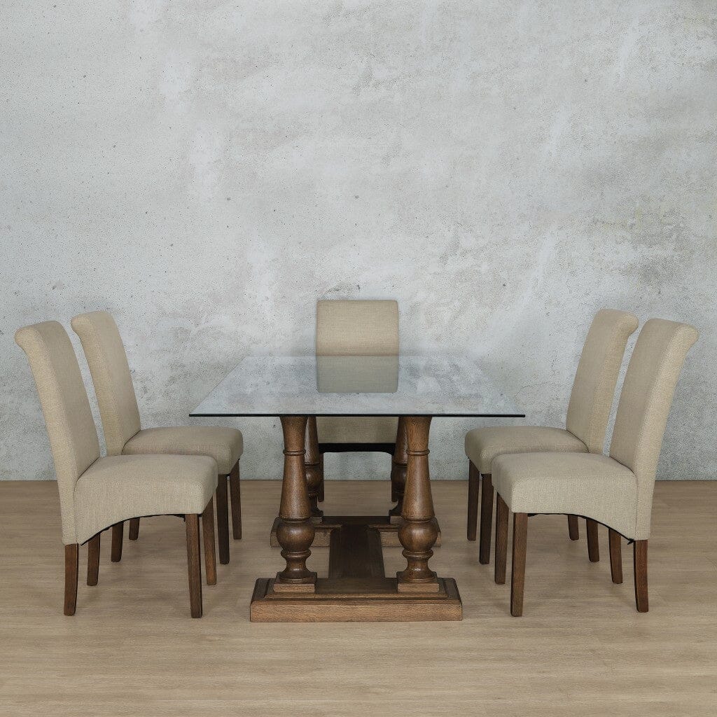 Charlotte Glass Top & Windsor 6 Seater Dining Set Dining room set Leather Gallery Antique Dark Oak