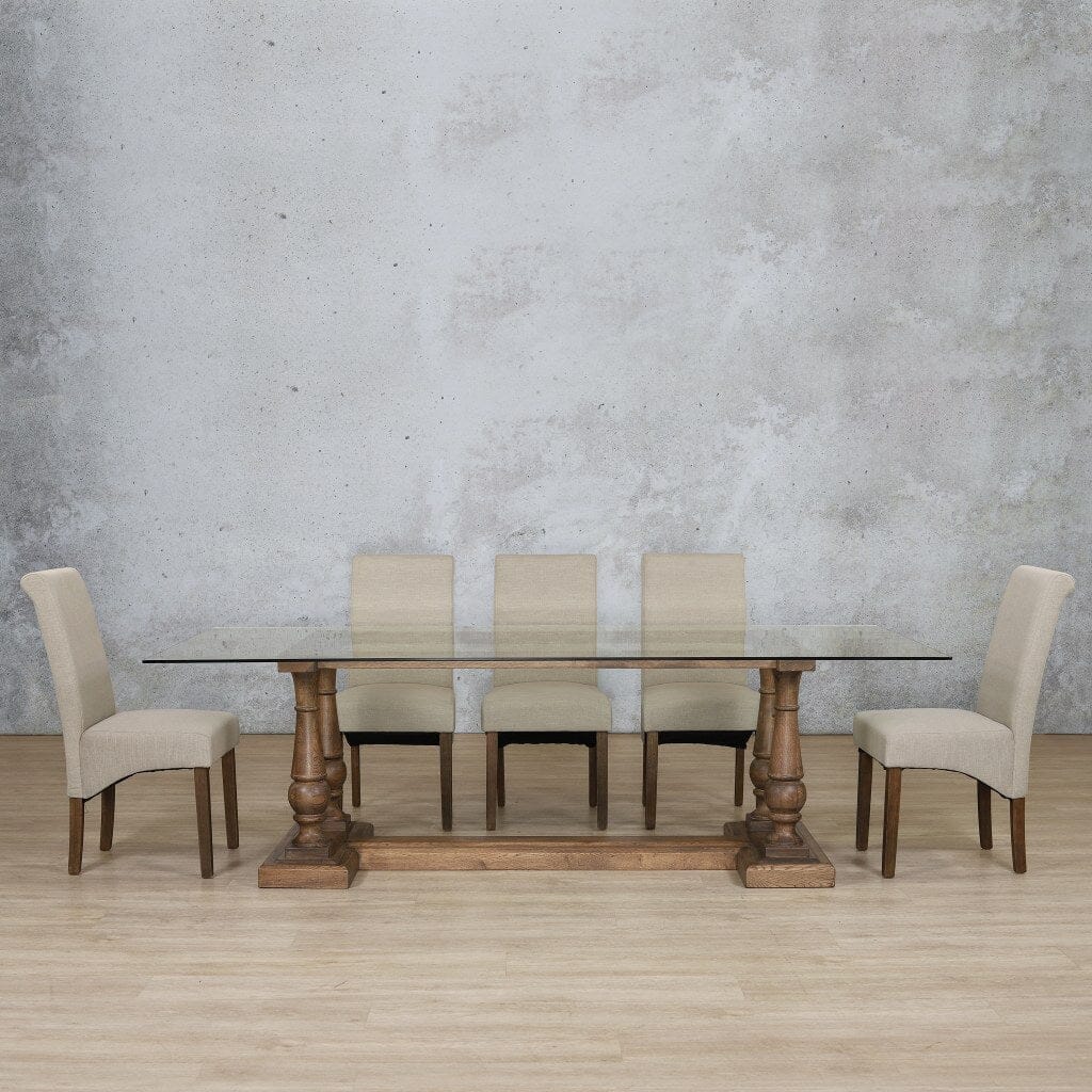 Charlotte Glass Top & Windsor 8 Seater Dining Set Dining room set Leather Gallery Antique Dark Oak