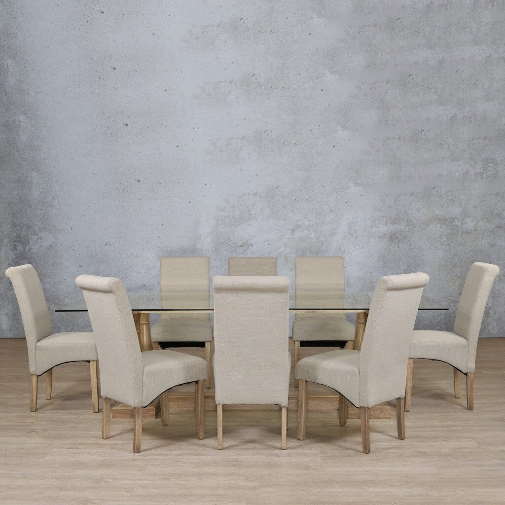 Charlotte Glass Top & Windsor 8 Seater Dining Set Dining room set Leather Gallery Antique Natural Oak