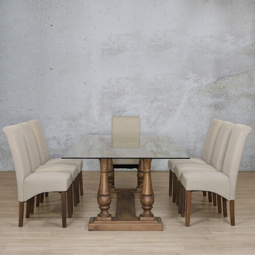 Charlotte Glass Top & Windsor 8 Seater Dining Set Dining room set Leather Gallery Antique Dark Oak