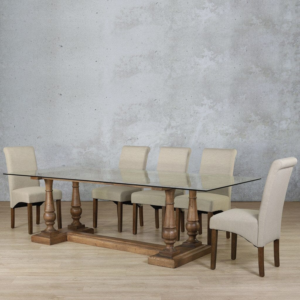 Charlotte Glass Top & Windsor 8 Seater Dining Set Dining room set Leather Gallery Antique Dark Oak
