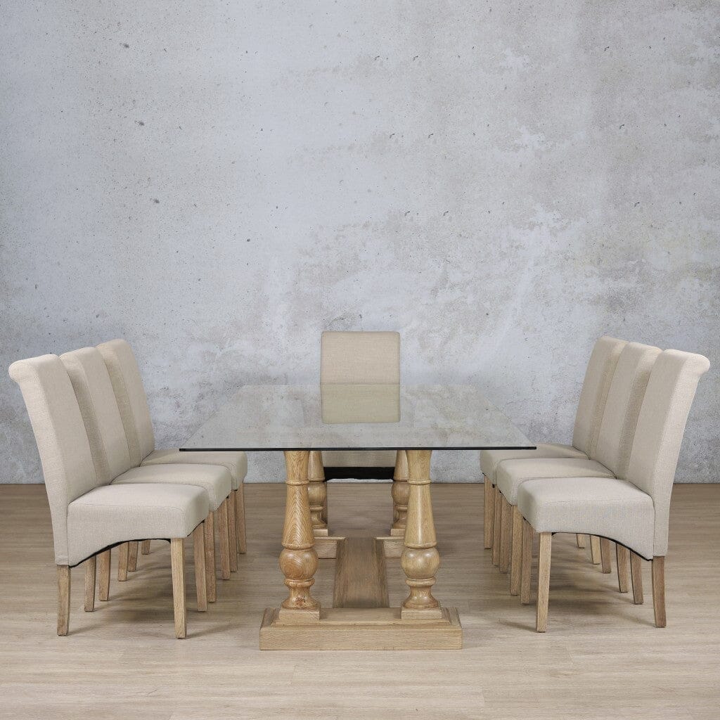 Charlotte Glass Top & Windsor 8 Seater Dining Set Dining room set Leather Gallery Antique Natural Oak