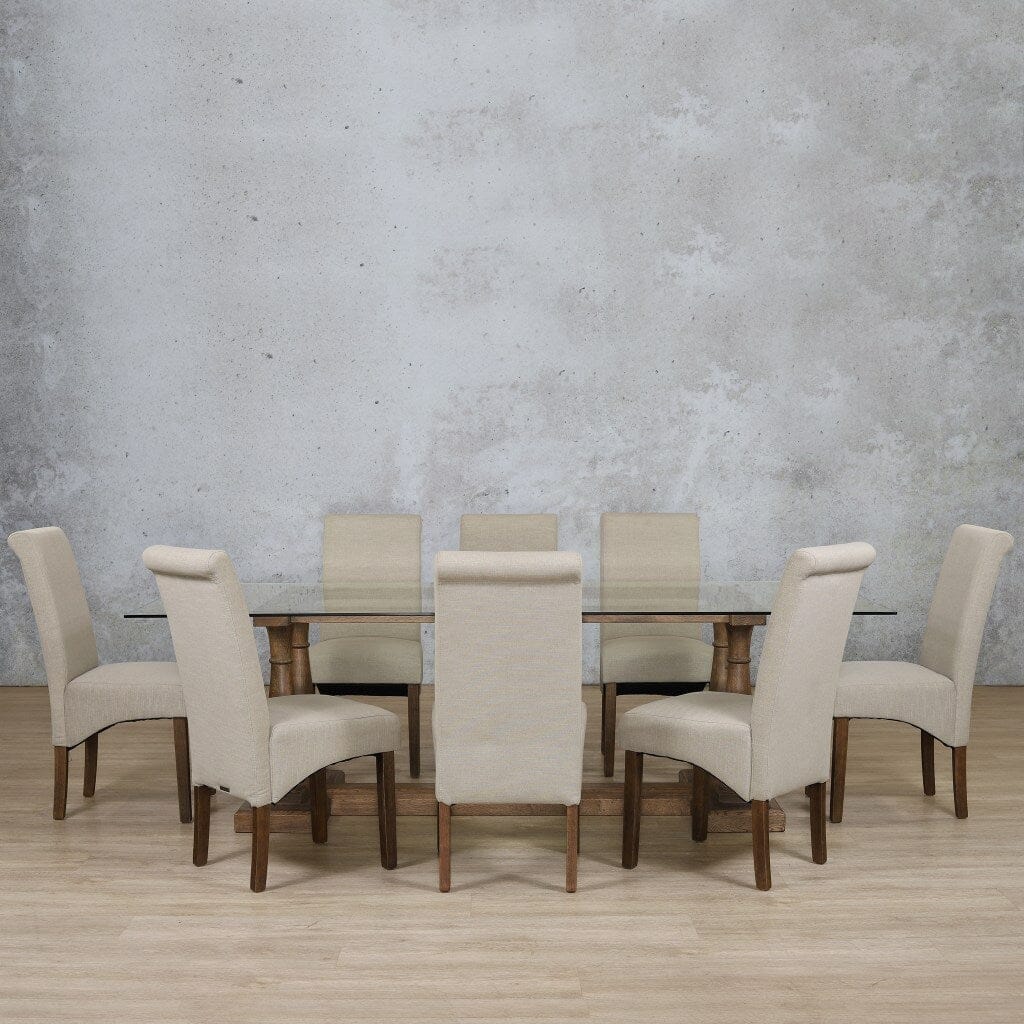Charlotte Glass Top & Windsor 8 Seater Dining Set Dining room set Leather Gallery Antique Dark Oak