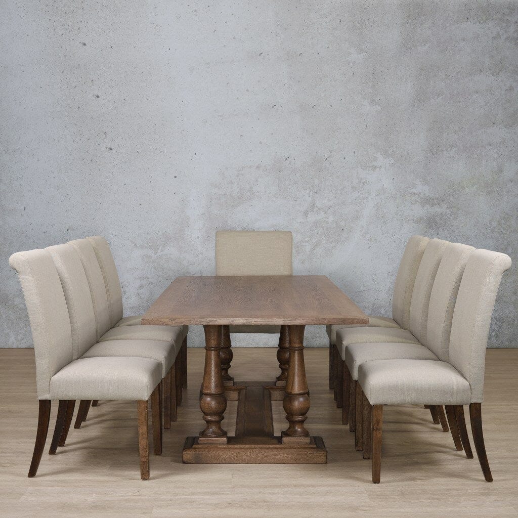 Charlotte Wood Top & Baron 10 Seater Dining Set Dining room set Leather Gallery Antique Dark Oak