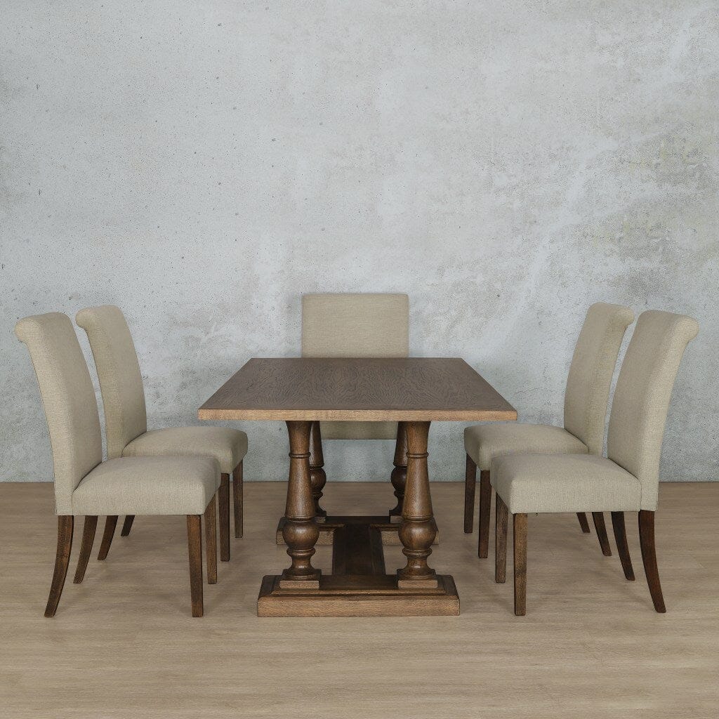 Charlotte Wood Top & Baron 6 Seater Dining Set Dining room set Leather Gallery Antique Dark Oak