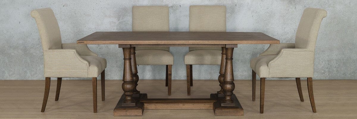 Charlotte Wood Top & Baron 6 Seater Dining Set Dining room set Leather Gallery