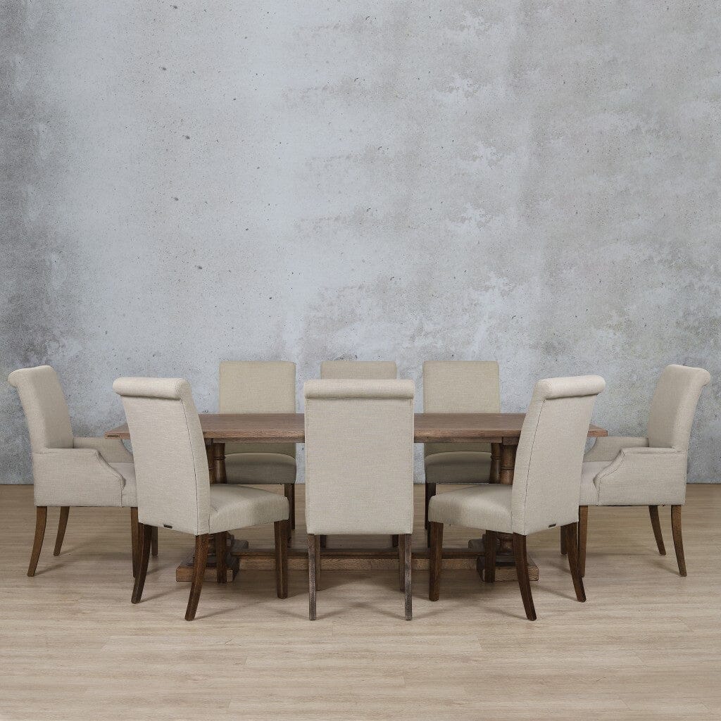 Charlotte Wood Top & Baron 8 Seater Dining Set Dining room set Leather Gallery  Antique Dark Oak