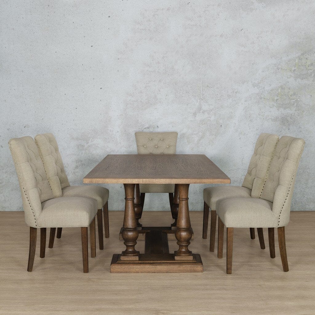 Charlotte Wood Top & Duchess 6 Seater Dining Set Dining room set Leather Gallery Antique Dark Oak