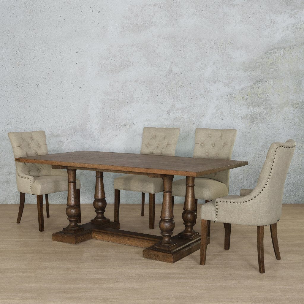 Charlotte Wood Top & Duchess 6 Seater Dining Set Dining room set Leather Gallery Antique Dark Oak