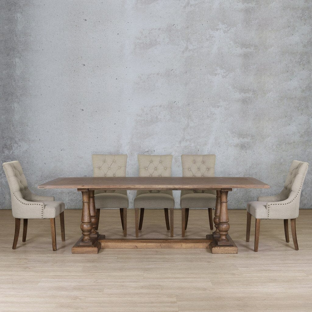 Charlotte Wood Top & Duchess 8 Seater Dining Set Dining room set Leather Gallery Antique Dark Oak Wood