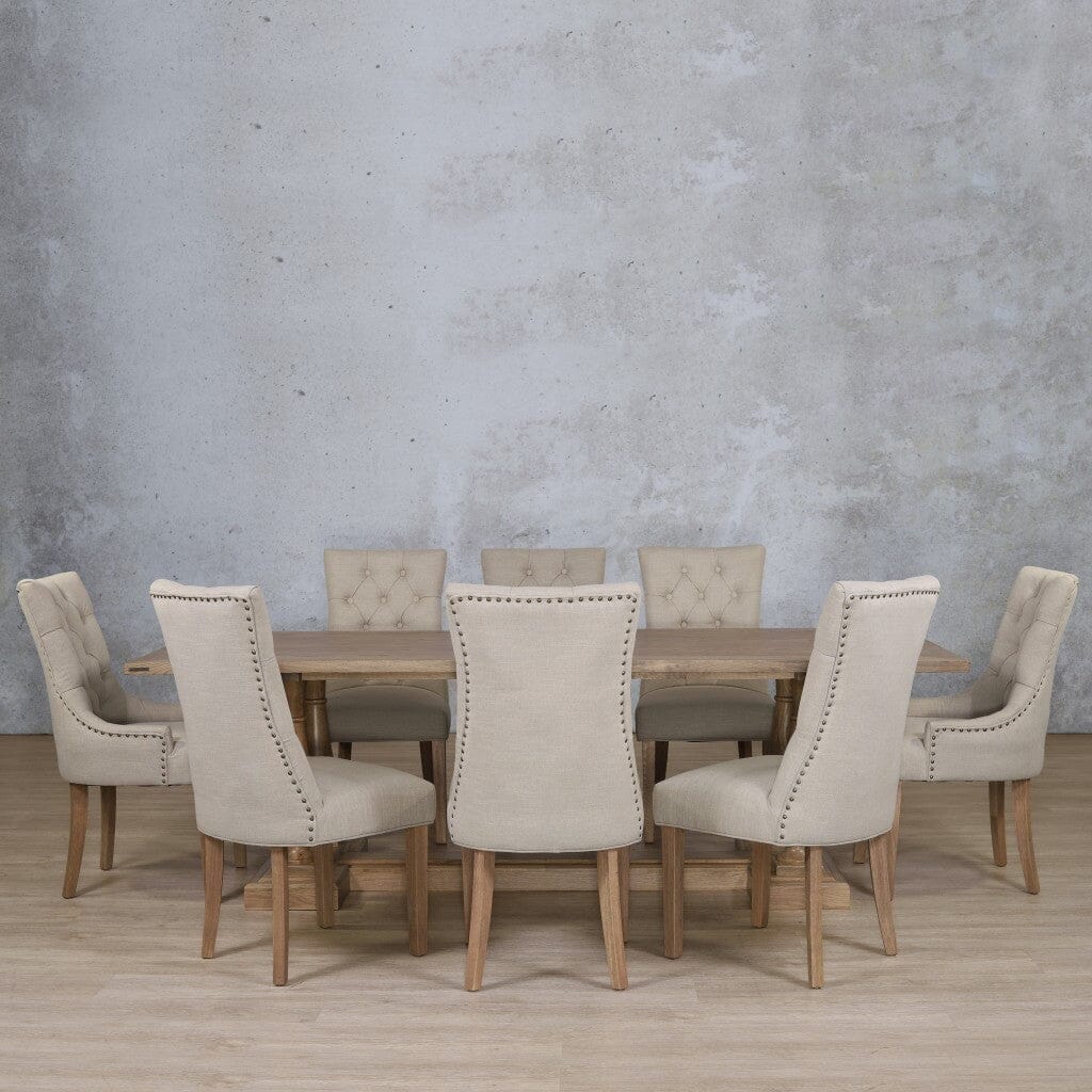 Charlotte Wood Top & Duchess 8 Seater Dining Set Dining room set Leather Gallery Antique Dark Oak