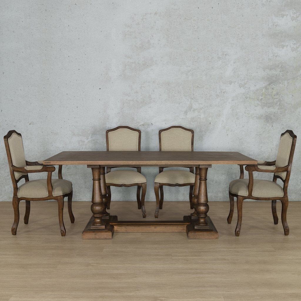 Charlotte Wood Top & Duke 6 Seater Dining Set Dining room set Leather Gallery Antique Dark Oak Wood