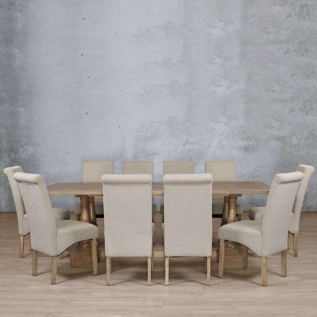 Charlotte Wood Top & Windsor 10 Seater Dining Set Dining room set Leather Gallery Antique Natural oak