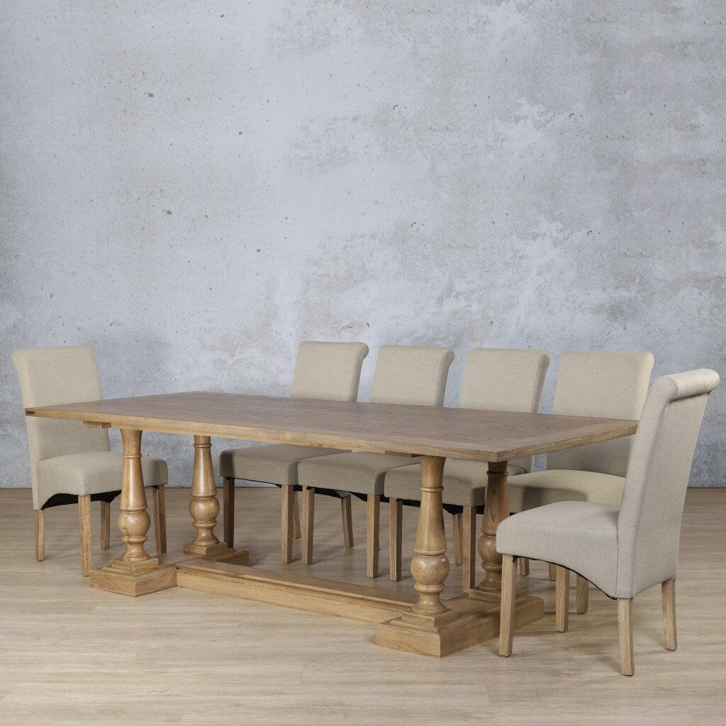 Charlotte Wood Top & Windsor 10 Seater Dining Set Dining room set Leather Gallery Antique Natural Oak