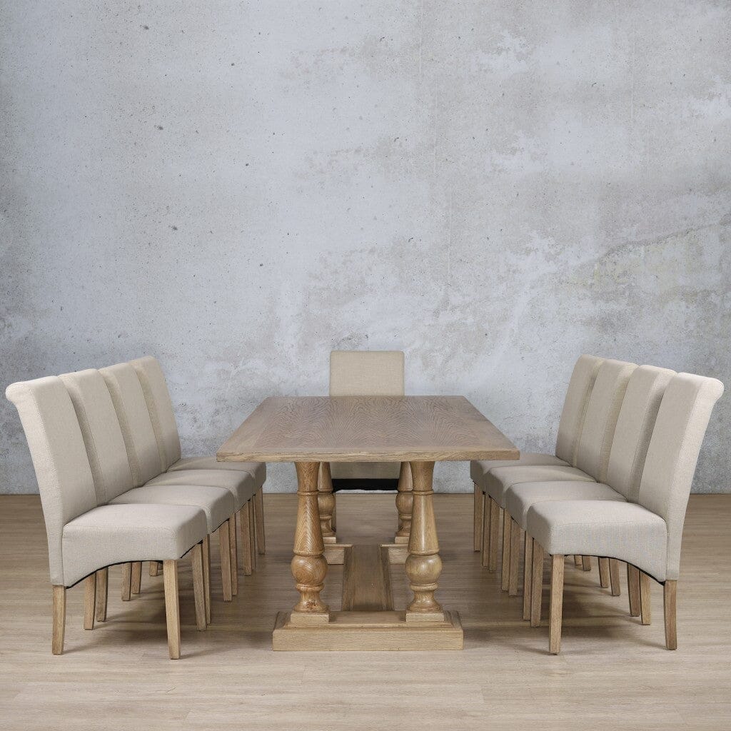 Charlotte Wood Top & Windsor 10 Seater Dining Set Dining room set Leather Gallery Antique Natural Oak