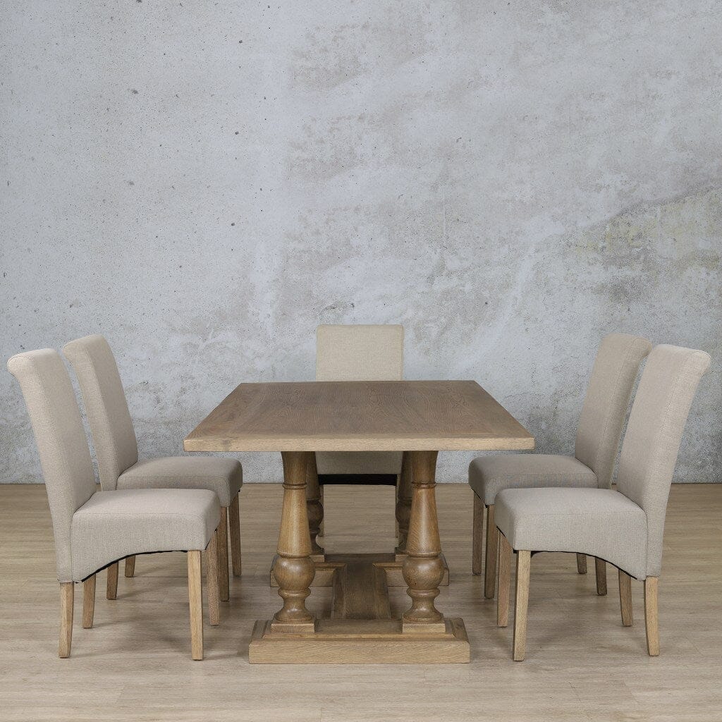 Charlotte Wood Top & Windsor 6 Seater Dining Set Dining room set Leather Gallery Antique Natural Oak