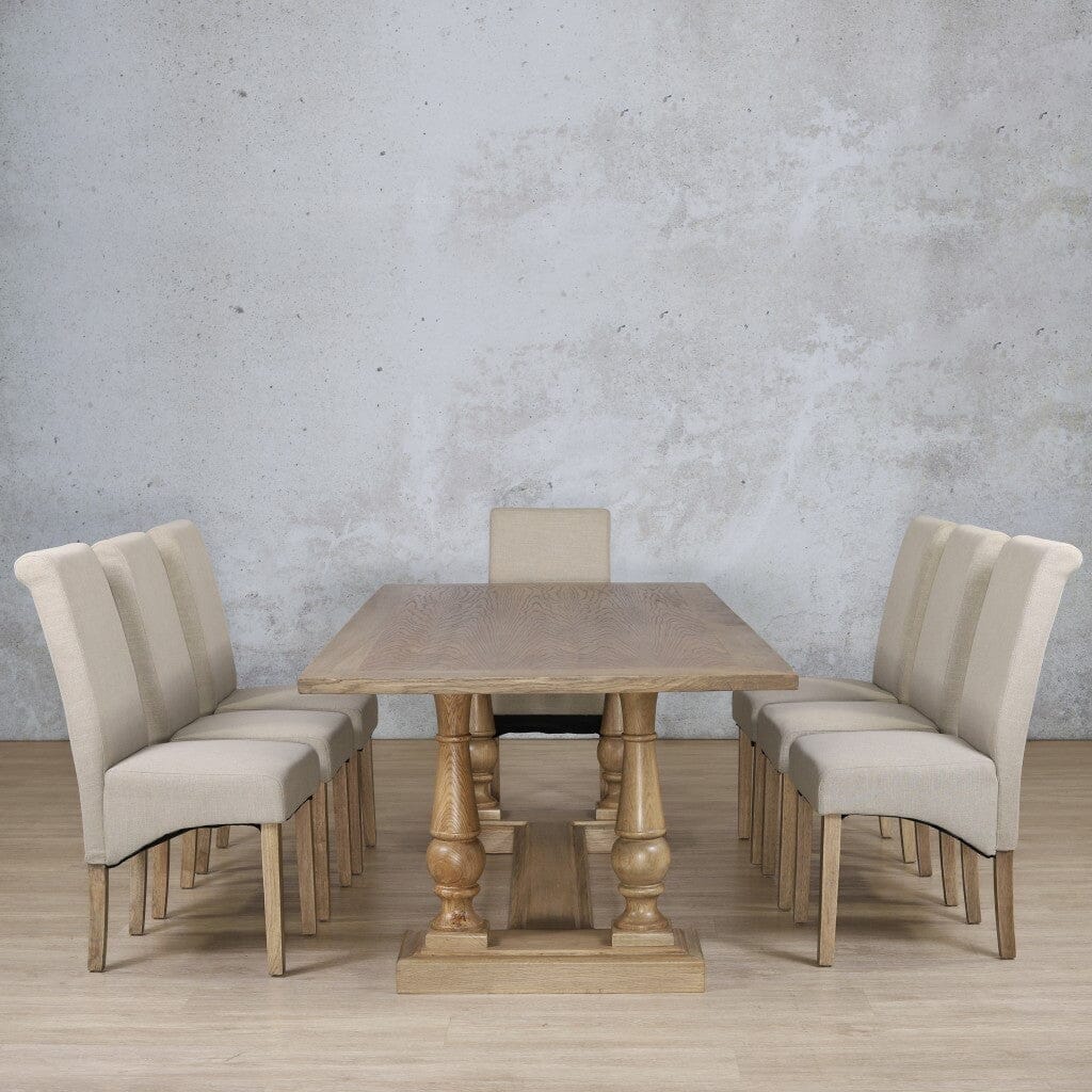 Charlotte Wood Top & Windsor 8 Seater Dining Set Dining room set Leather Gallery Antique Natural Oak