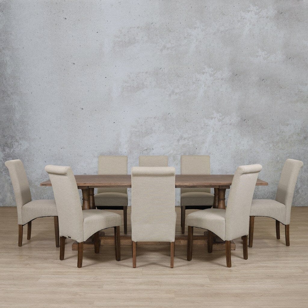 Charlotte Wood Top & Windsor 8 Seater Dining Set Dining room set Leather Gallery Antique Dark Oak
