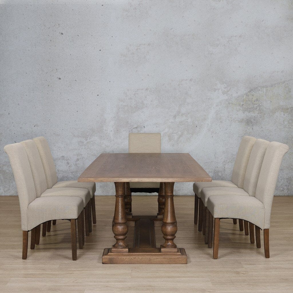 Charlotte Wood Top & Windsor 8 Seater Dining Set Dining room set Leather Gallery Antique Dark Oak
