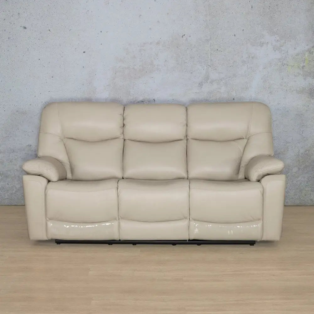 Chester 3 Seater Leather Recliner - Beige-G - Leather Recliner