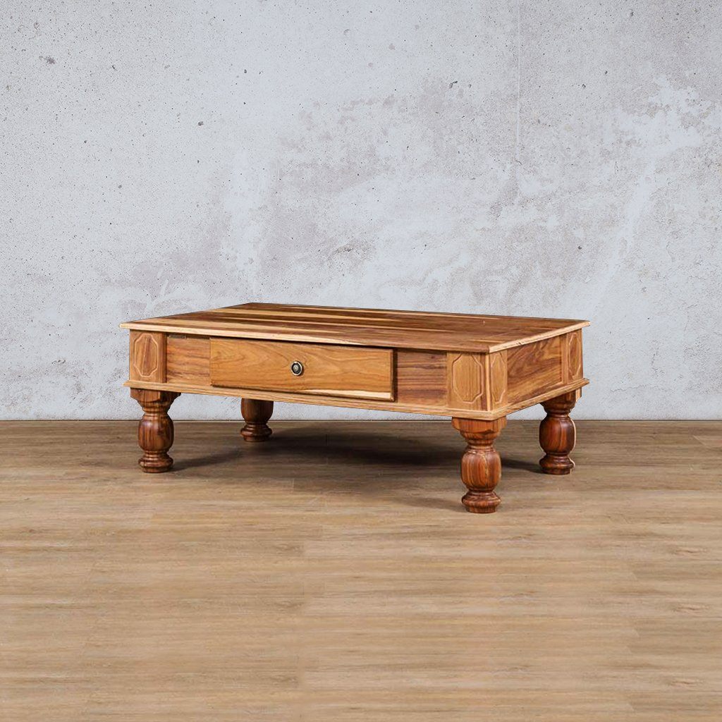 Side angle front view of the Dutch Kiaat 1200 Coffee Table Coffee Table Leather Gallery | coffee tables for sale | wood coffee table | small coffee tables | coffee tables south africa | rectangle coffee table